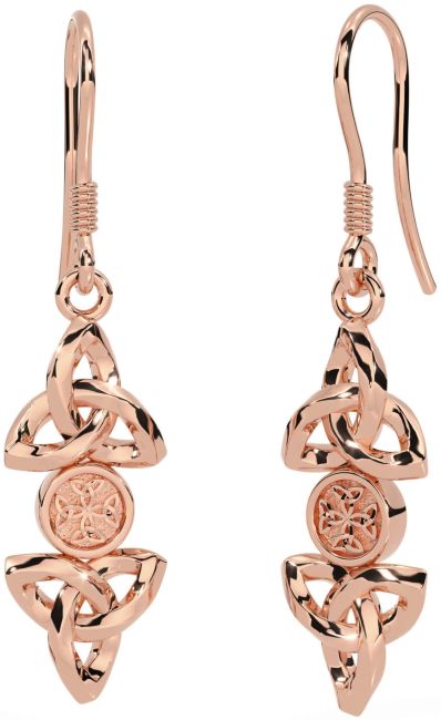 Rose Gold Silver Celtic Trinity Knot Dangle Earrings