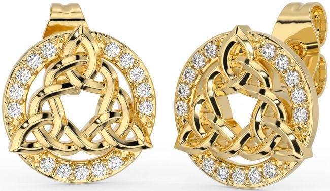 Diamond Gold Celtic Trinity Knot Stud Earrings