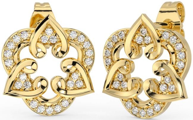 Diamant Or celtique Cœur Goujon Des boucles d'oreilles