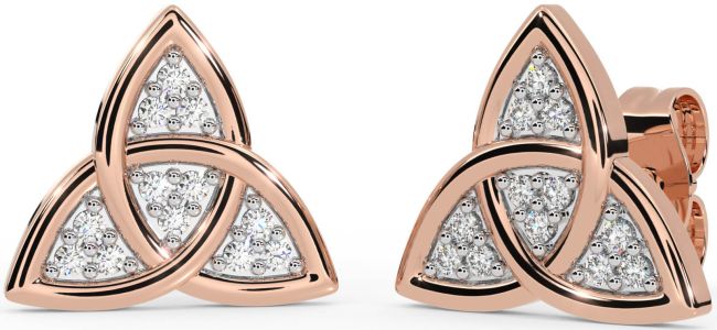 Diamond Rose Gold Celtic Trinity Knot Stud Earrings