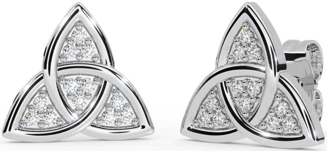 Diamond Silver Celtic Trinity Knot Stud Earrings
