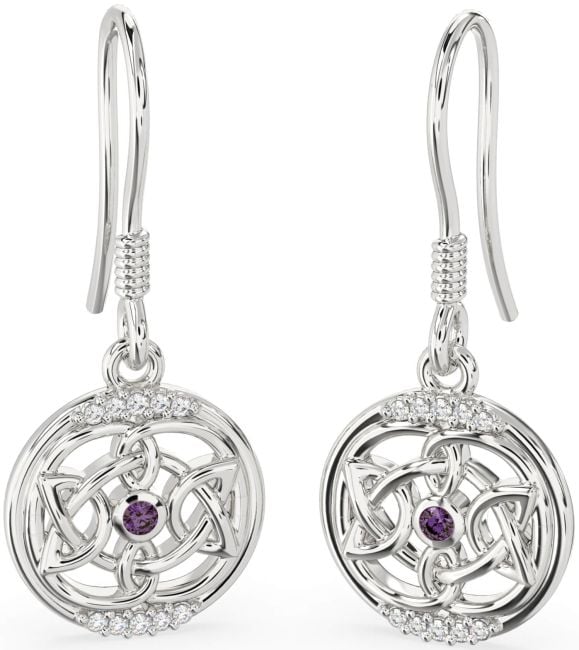 Diamond Alexandrite Silver Celtic Dangle Earrings