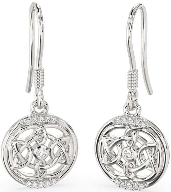 Diamond Silver Celtic Dangle Earrings