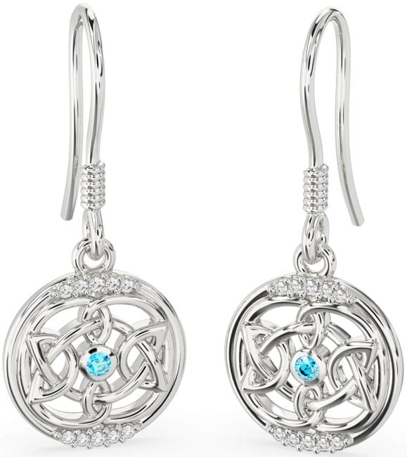 Diamond Topaz Silver Celtic Dangle Earrings