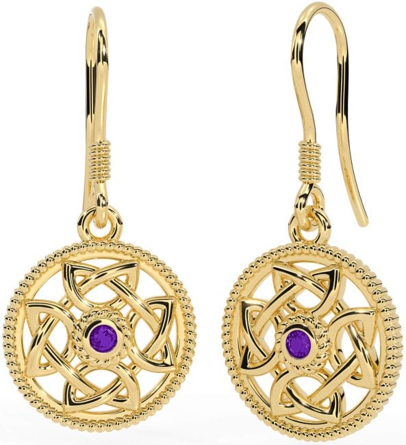 Amethyst Gold Silver Celtic Dangle Earrings