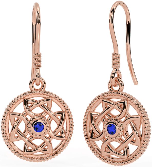 Sapphire Rose Gold Celtic Dangle Earrings