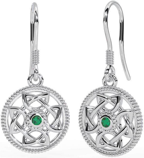 Emerald Silver Celtic Dangle Earrings