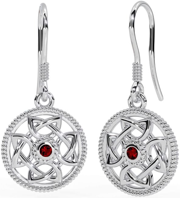 Garnet Silver Celtic Dangle Earrings