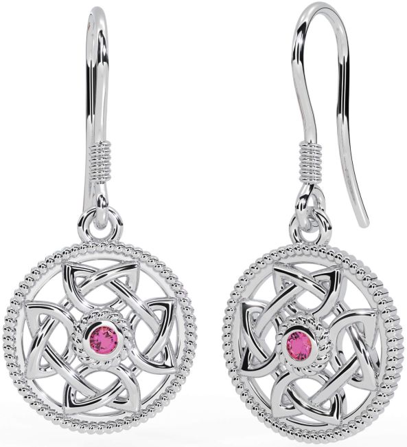 Pink Tourmaline Silver Celtic Dangle Earrings