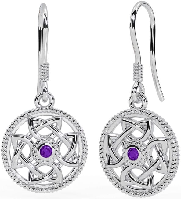 Amethyst White Gold Celtic Dangle Earrings