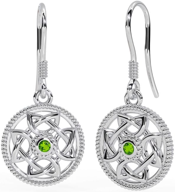 Peridot White Gold Celtic Dangle Earrings