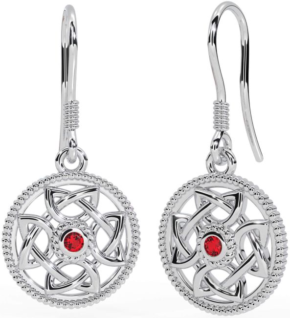 Ruby White Gold Celtic Dangle Earrings