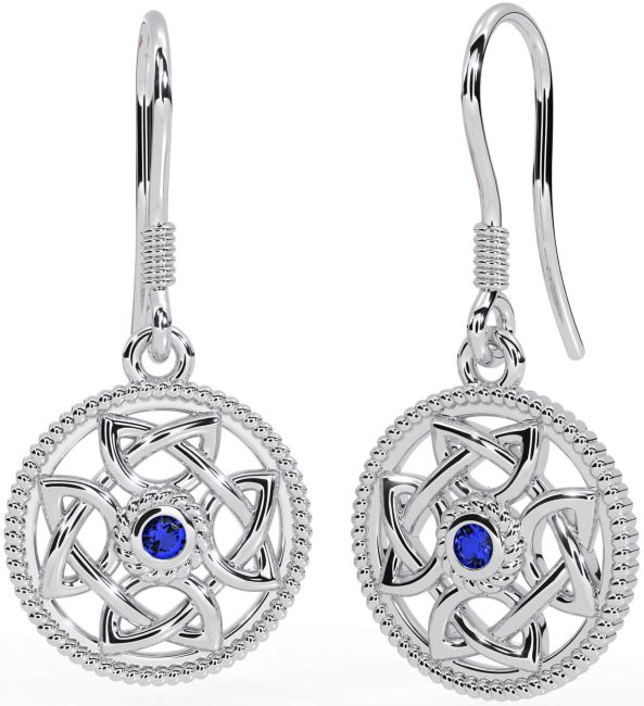 Sapphire White Gold Celtic Dangle Earrings