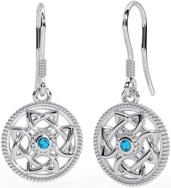 Topaz White Gold Celtic Dangle Earrings