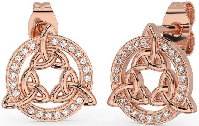 Diamond Rose Gold Stud cu nod celtic Trinity argintiu Cercei