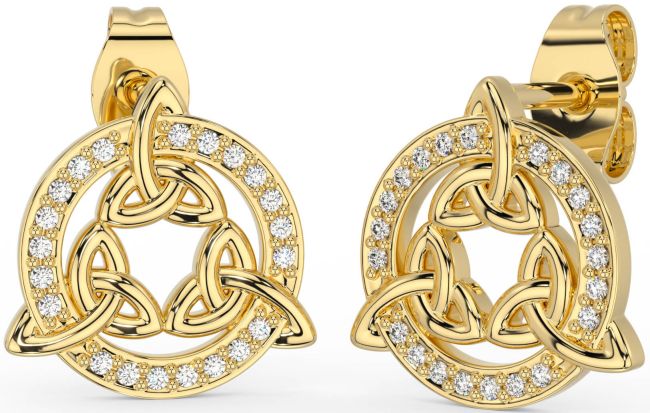 Diamond Gold Silver Celtic Trinity Knot Stud Earrings