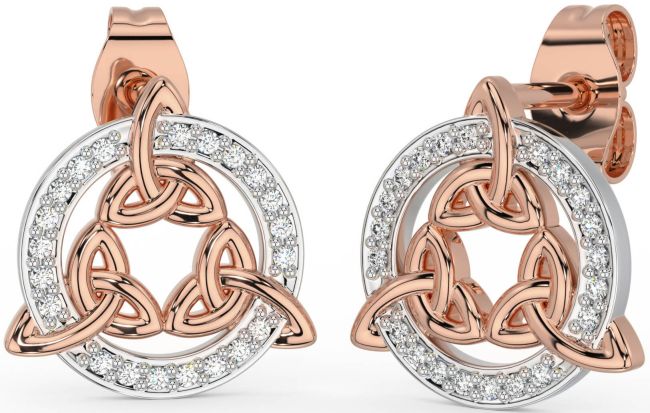 Diamond White Rose Gold Celtic Trinity Knot Stud Earrings