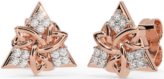 Diamond Rose Gold Silver Celtic Trinity Knot Stud Earrings