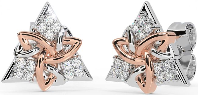 Diamant Weiß Rose Gold keltisch Dreieinigkeit Knoten Zucht Ohrringe