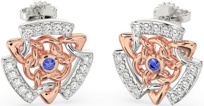 Diamond Sapphire Rose Gold Silver Celtic Stud Earrings