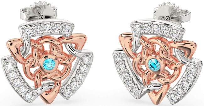 Diamond Topaz Rose Gold Silver Celtic Stud Earrings