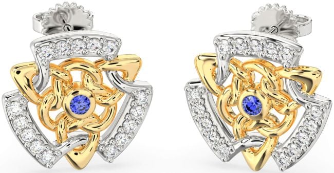 Diamond Sapphire Gold Silver Celtic Stud Earrings