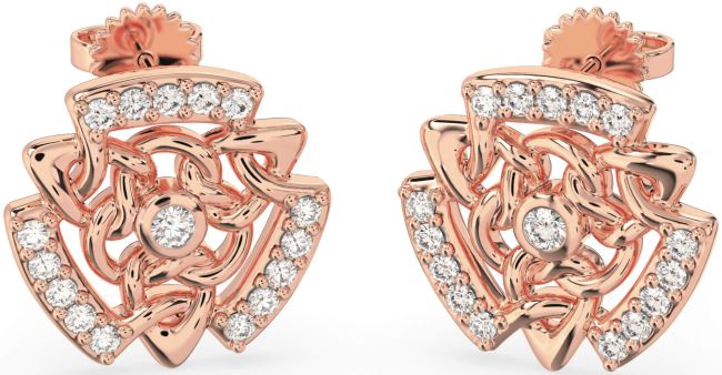Diamond Rose Gold Silver Celtic Stud Earrings