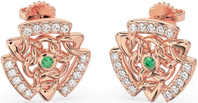 Diamond Emerald Rose Gold Silver Celtic Stud Earrings