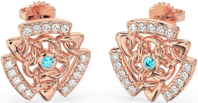 Diamond Topaz Rose Gold Silver Celtic Stud Earrings