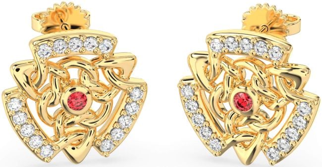 Diamond Ruby Gold Silver Celtic Stud Earrings