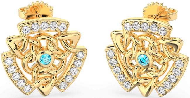 Diamond Topaz Gold Silver Celtic Stud Earrings