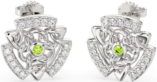 Diamond Peridot Silver Celtic Stud Earrings