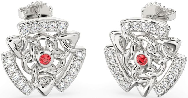 Diamond Ruby Silver Celtic Stud Earrings