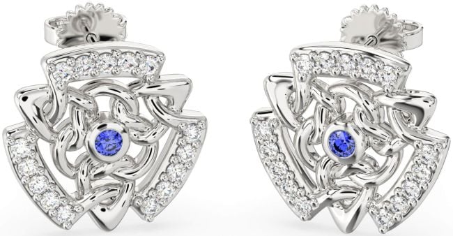 Diamond Sapphire Silver Celtic Stud Earrings