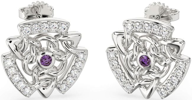 Diamond Alexandrite White Gold Celtic Stud Earrings