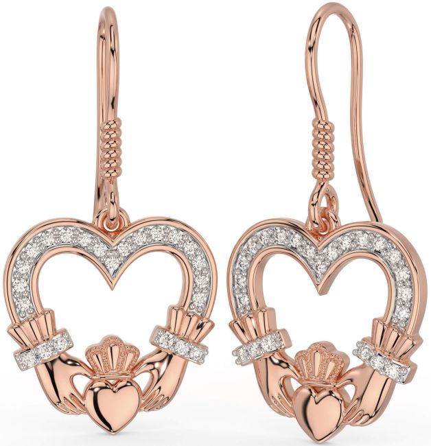 Diamond Rose Gold Cercei Claddagh Dangle