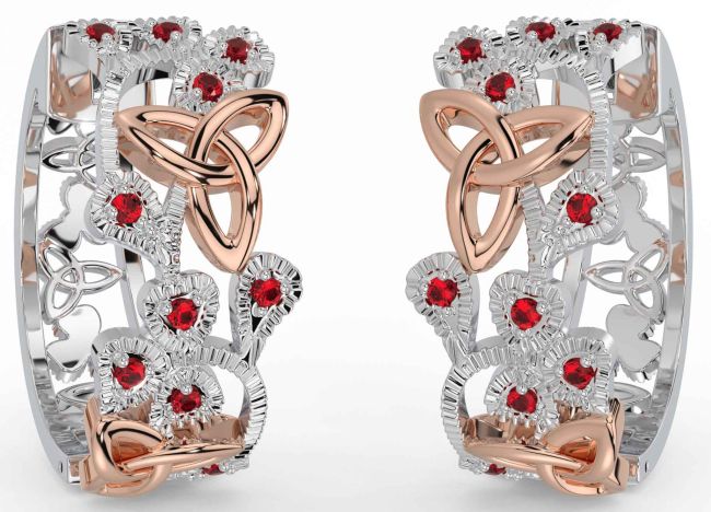 Ruby Rose Gold Silver Shamrock Celtic Trinity Knot Stud Earrings