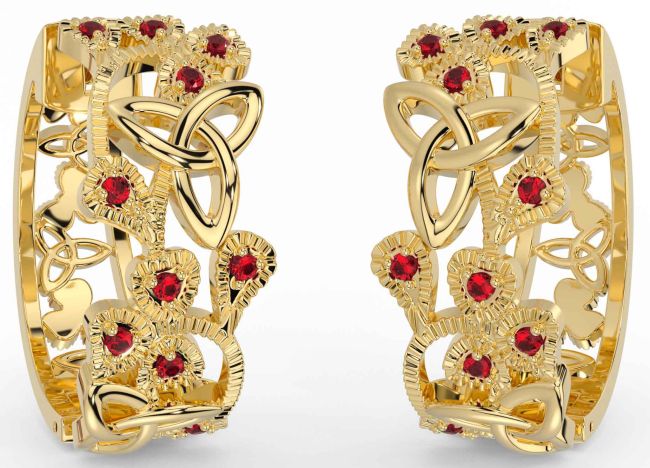 Ruby Gold Silver Shamrock Celtic Trinity Knot Stud Earrings