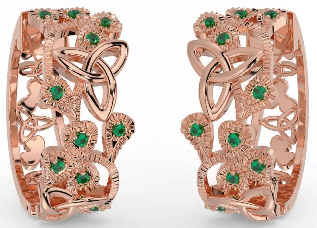 Emerald Rose Gold Shamrock Celtic Trinity Knot Stud Earrings
