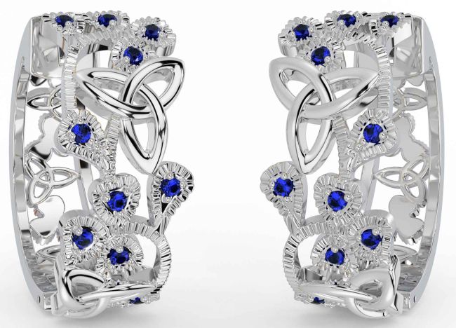 Sapphire White Gold Shamrock Celtic Trinity Knot Stud Earrings