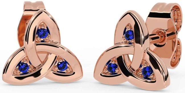 Sapphire Rose Gold Silver Celtic Trinity Knot Stud Earrings