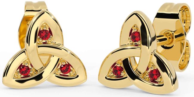 Ruby Gold Silver Celtic Trinity Knot Stud Earrings