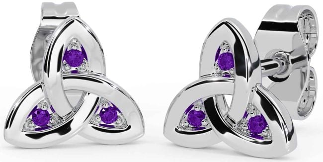 Amethyst Silver Celtic Trinity Knot Stud Earrings