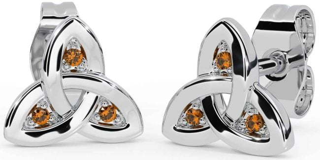 Citrine Silver Celtic Trinity Knot Stud Earrings