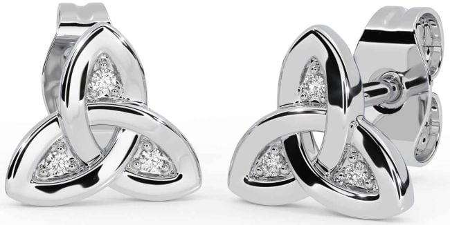 Diamond Silver Celtic Trinity Knot Stud Earrings