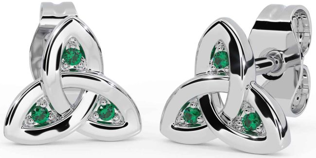 Emerald Silver Celtic Trinity Knot Stud Earrings