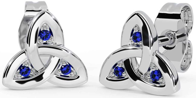 Sapphire Silver Celtic Trinity Knot Stud Earrings