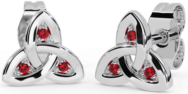 Ruby White Gold Celtic Trinity Knot Stud Earrings