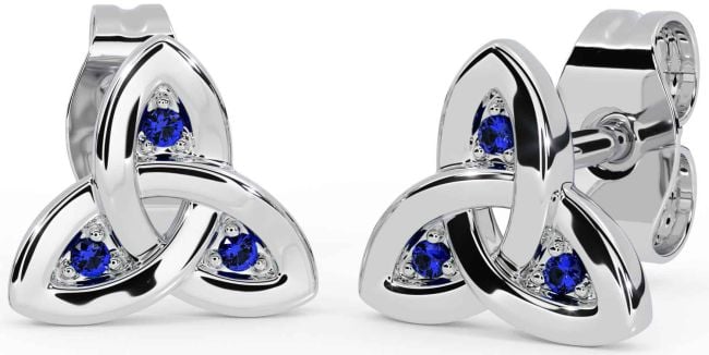 Sapphire White Gold Celtic Trinity Knot Stud Earrings