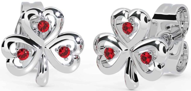 Ruby Silver Shamrock Stud Earrings